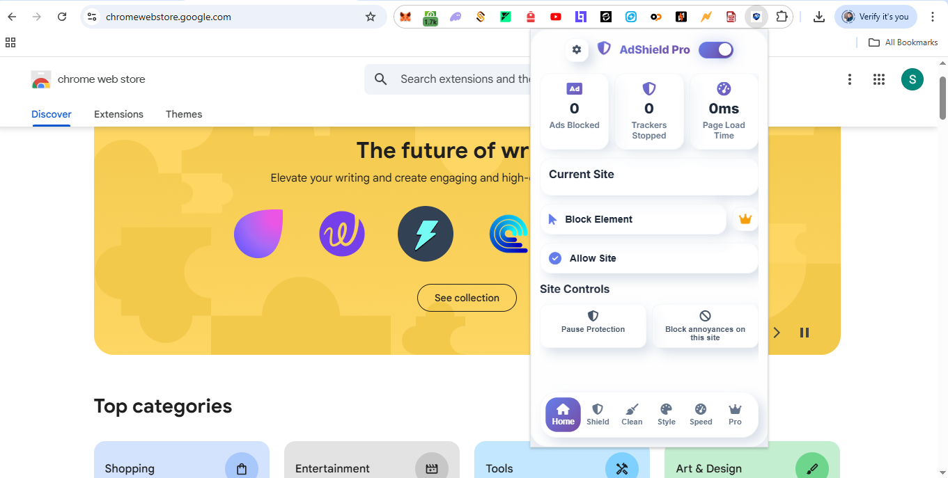 AdShield Pro extension UI
